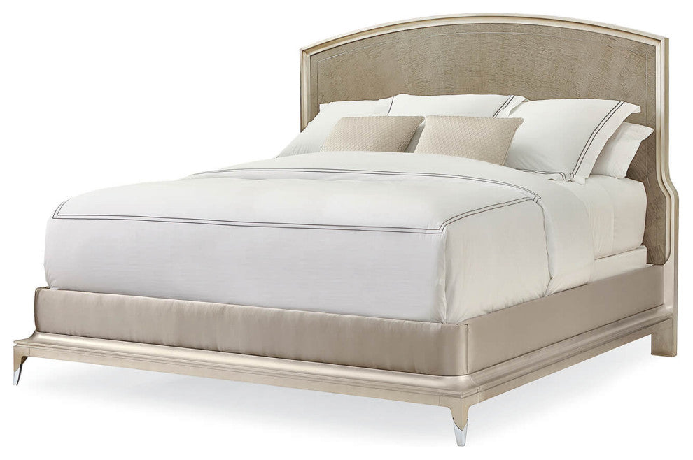 Art Deco Style Silver Curly Veneer King Bed