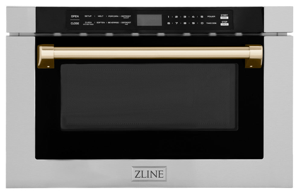 Microwave Drawer With Traditional Handles, Stainless and Gold, MWDZ-1-H-30-G