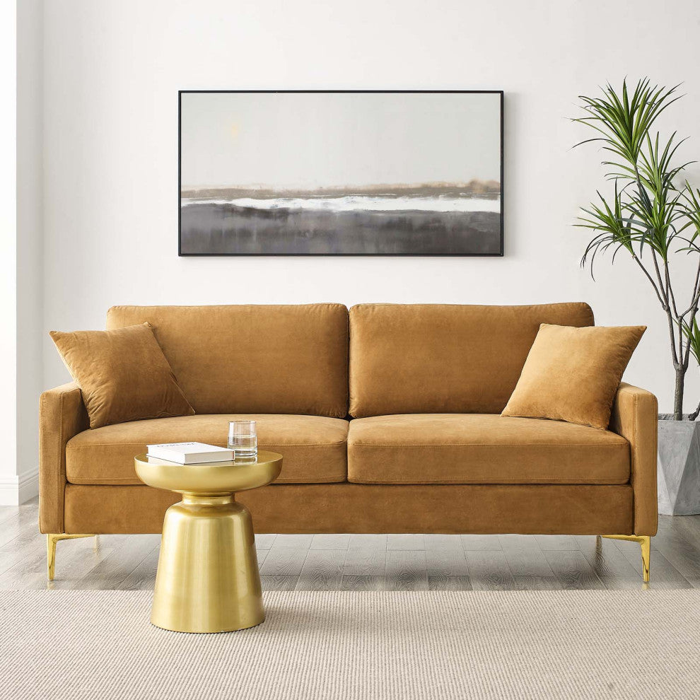 Sofa, Velvet, Brown, Modern, Living Lounge Room Hotel Lobby Hospitality
