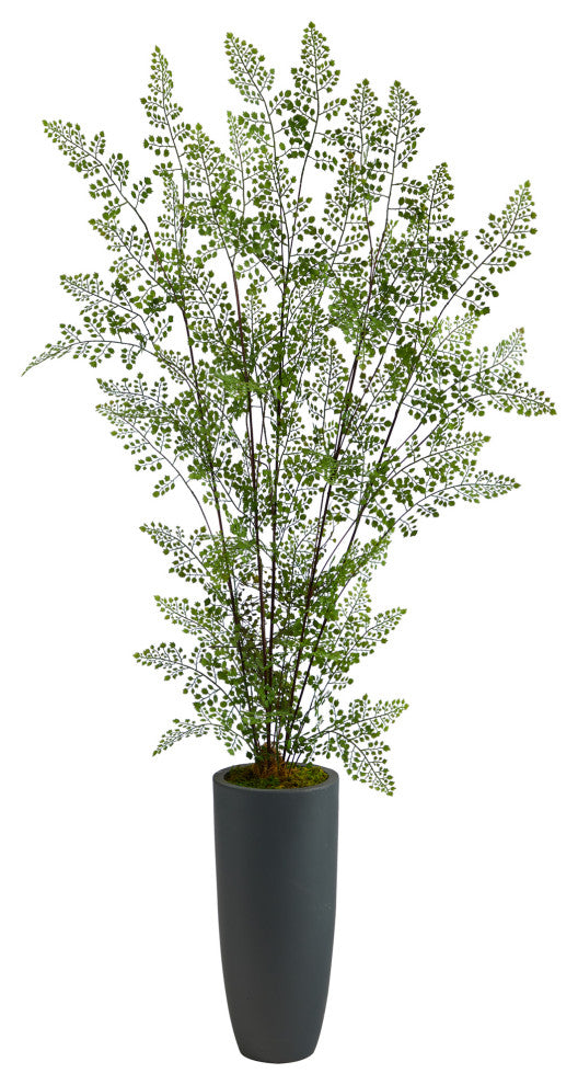 5' Ruffle Fern Artificial Tree, Gray Planter