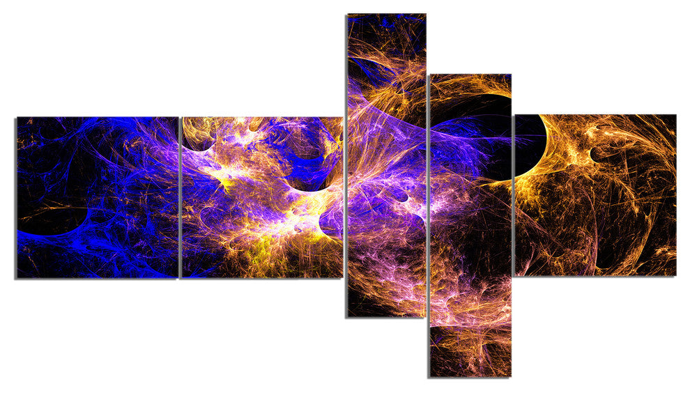 Wings of Angels Blue in Black, Large abstract art, 60"x32", 5 panels