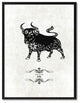 Ox Chinese Zodiac White Print on Canvas with Picture Frame, 22"x29"
