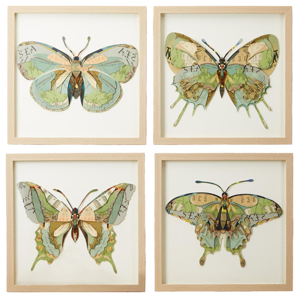 Two's Company Papillon Set of 4 Butterfly Paper Collage Wall Art