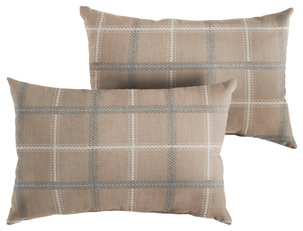 Sunbrella Indoor/Outdoor Tartan Tan/Plaid Lumbar Pillows, Set of 2