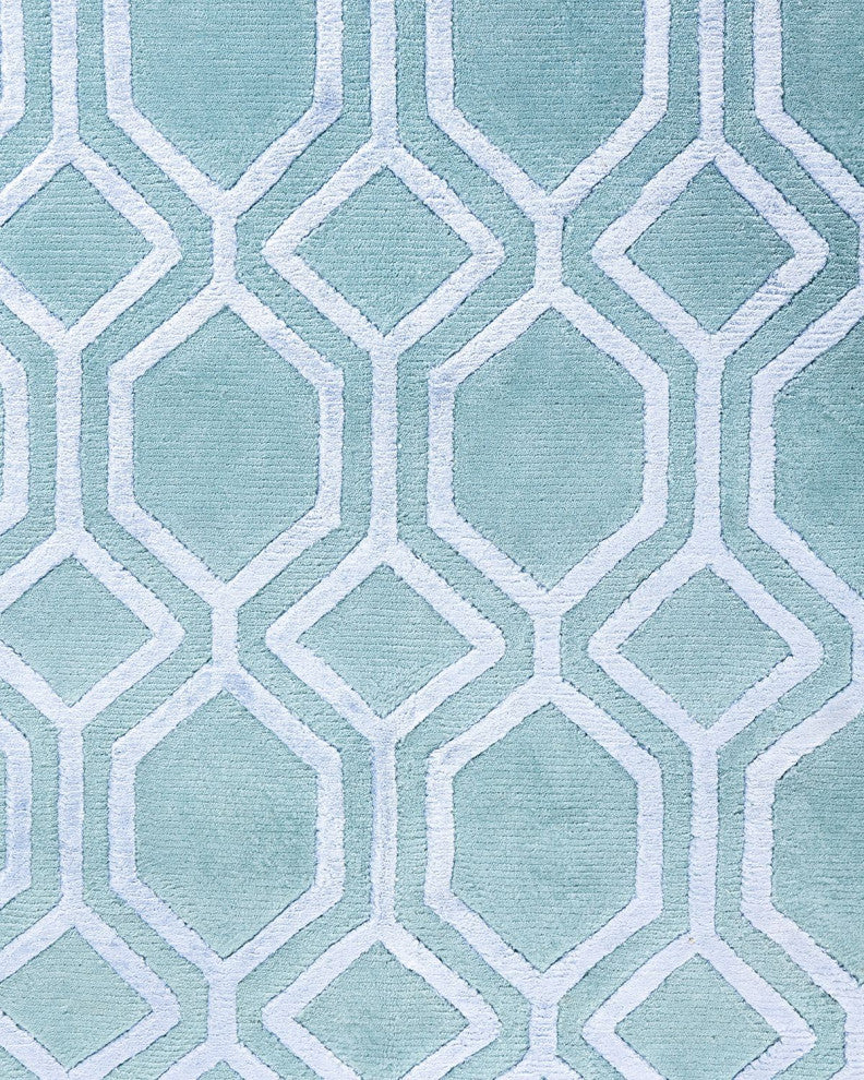 Modern One-of-a-Kind Handmade Area Rug Green, 8' 1" x 9' 10"