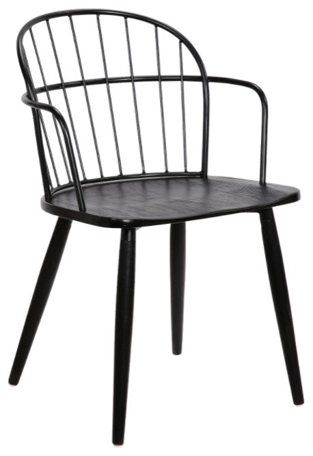 Bradley Steel Side Chair in Black  Finish and Black Brushed Wood, Black