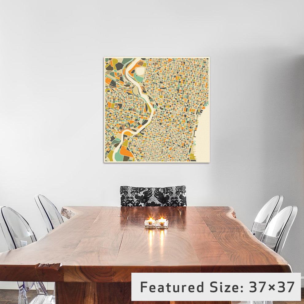 "Abstract City Map of Philadelphia" by Jazzberry Blue, 37x37x1.5