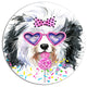 Lovely Dog With Pink Heart Glasses, Animal Round Metal Wall Art, 23"