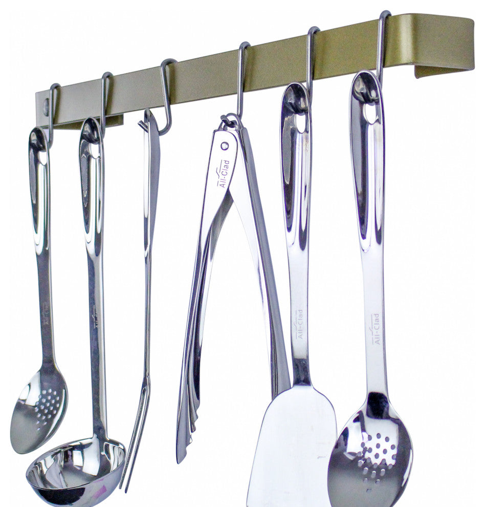 Handcrafted 30" Wall Rack Utensil Bar w 6 Hooks, Brass PC