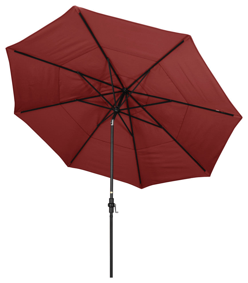11' Stone Black Collar Tilt Crank Aluminum Umbrella, Sunbrella, Jockey Red