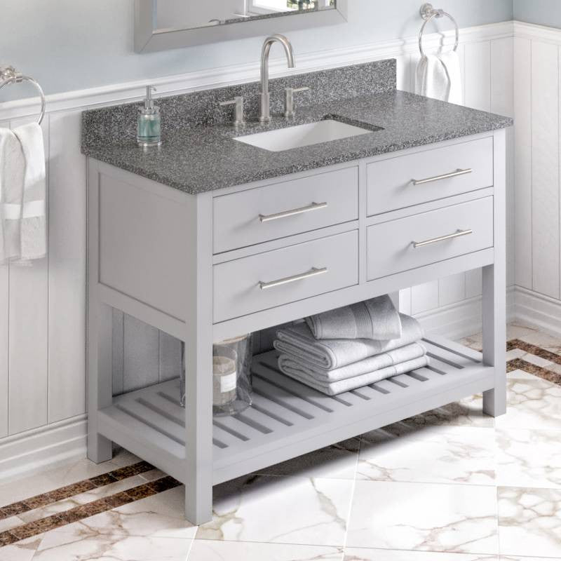 Wavecrest Contemporary Grey 48" Vanity, Boulder Cultured Marble Vanity Top