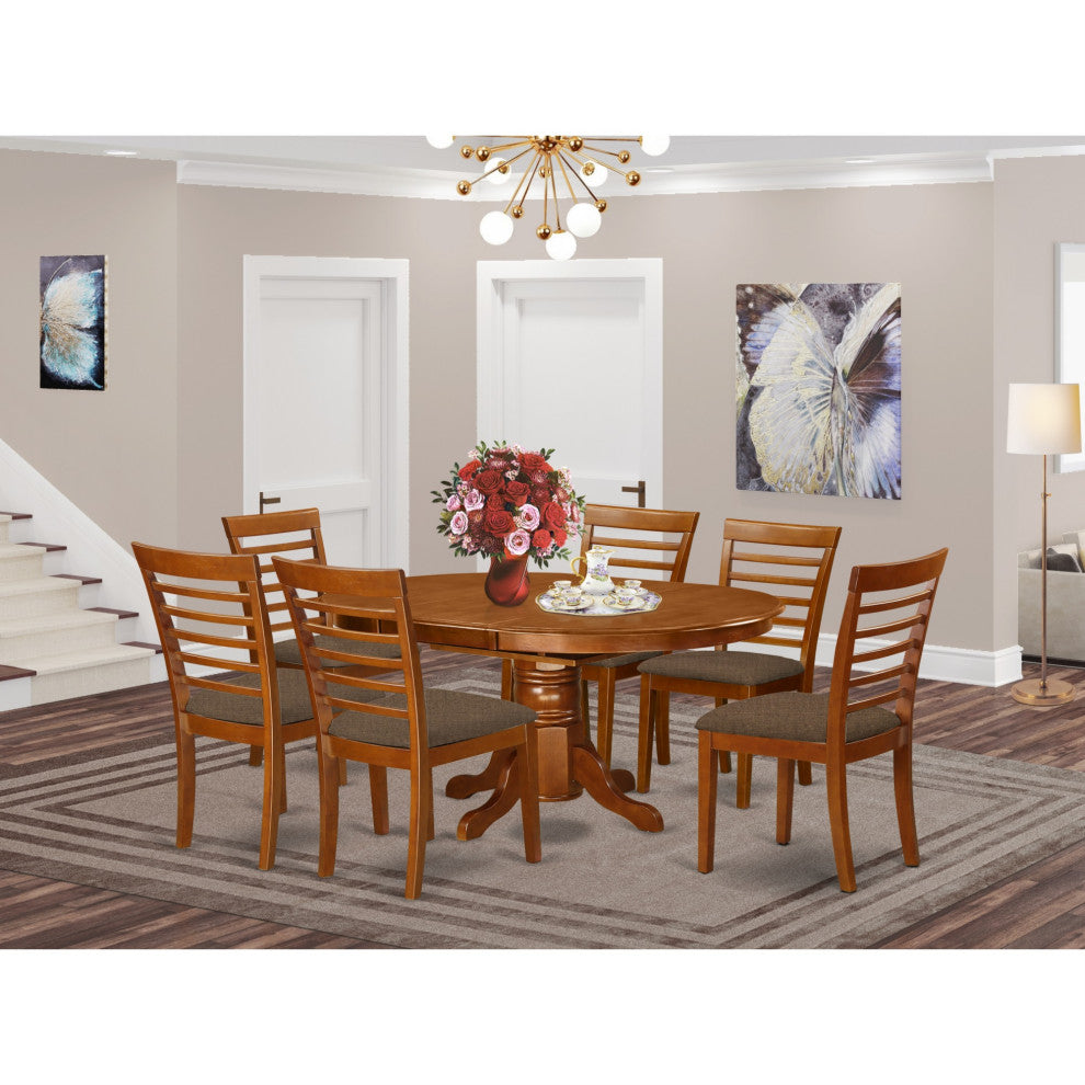 7 Pc Dining room set-Oval dinette Table with Leaf and 6 Dining Chairs