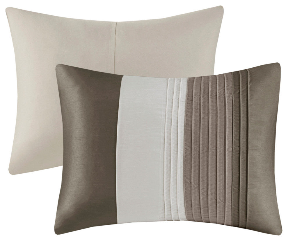 Madison Park Polyoni-Pieced And Pleated 7-Piece Comforter Set, Khaki
