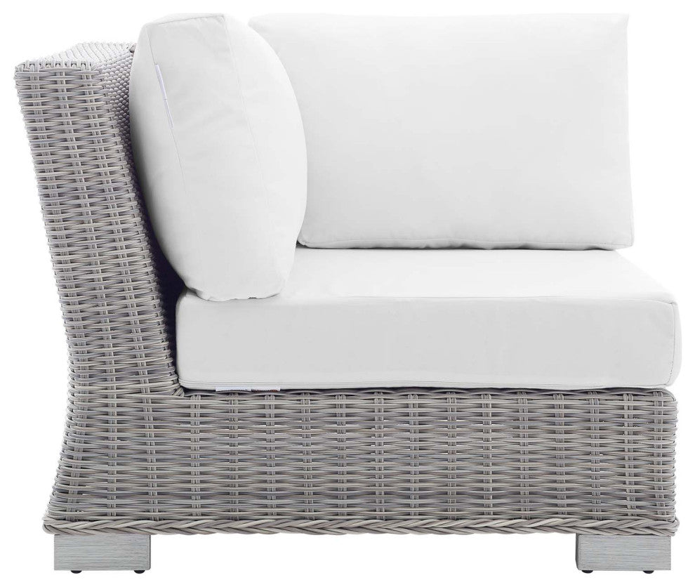 Lounge Sectional Sofa Chair Table Set, Rattan, Wicker, Gray White, Outdoor