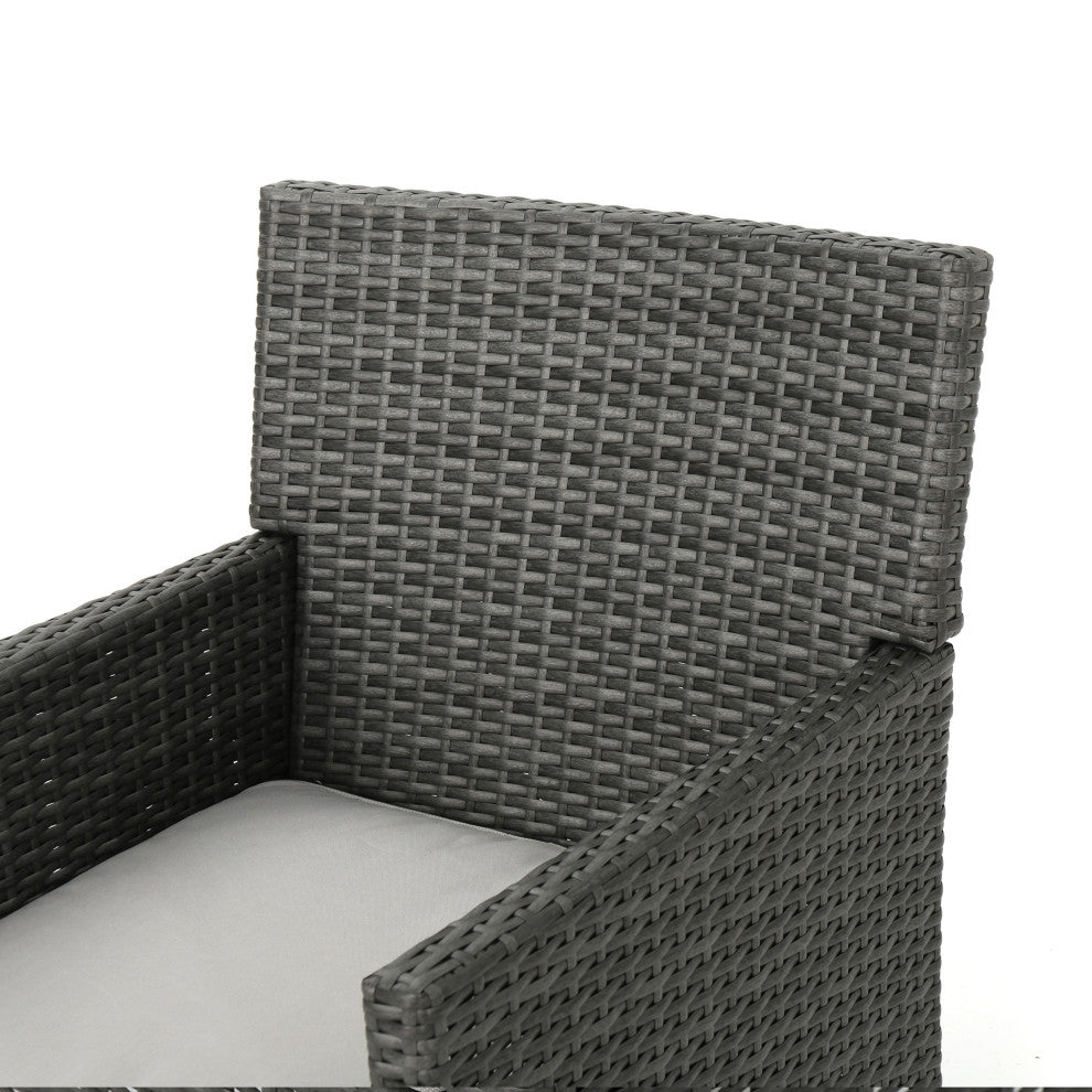 GDF Studio 5-Piece Kirby Outdoor Wood and Wicker Dining Set, Gray Finish/Gray