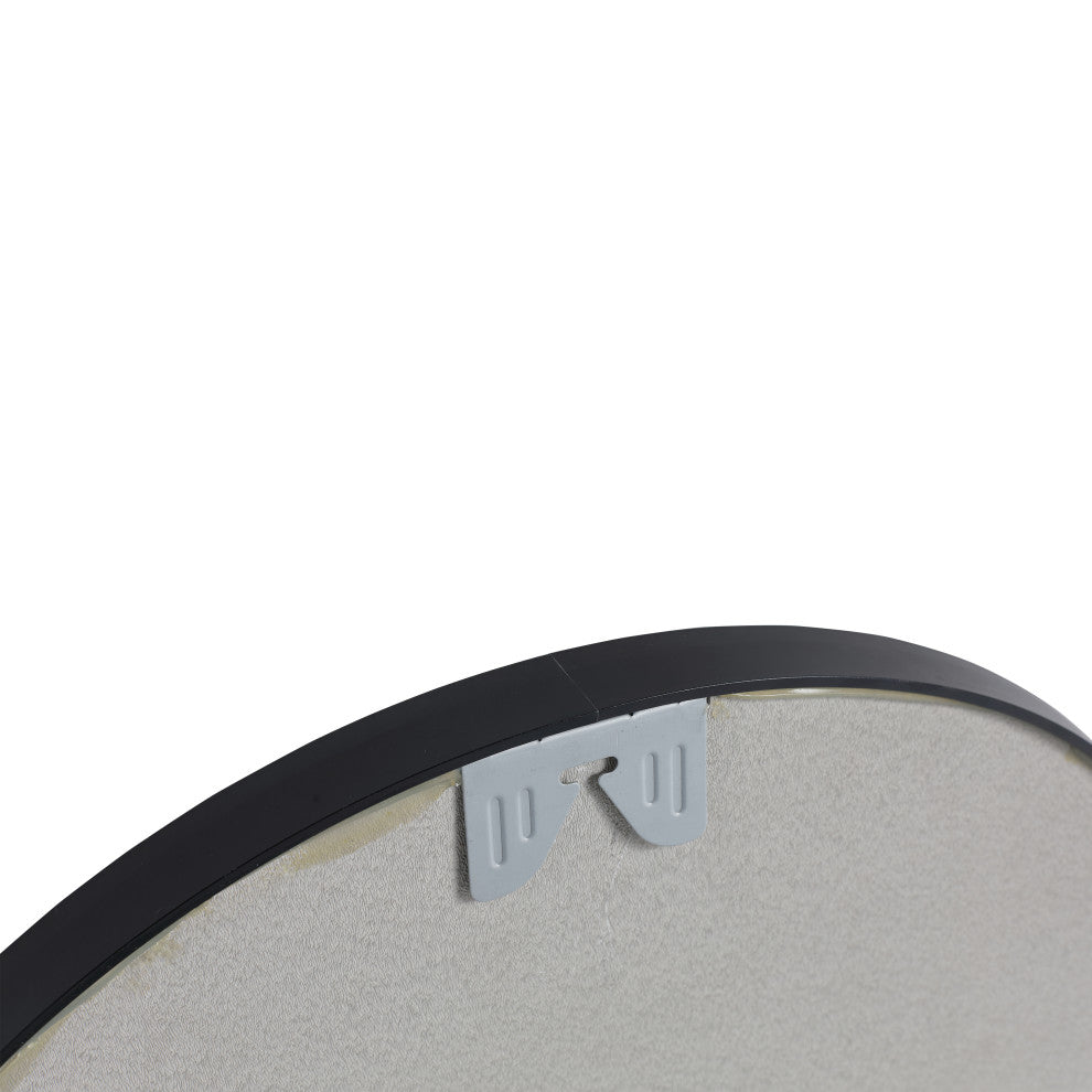 BNK 24 Inch Round Wall-Mirror, Black Metal Frame Wall Mounted Circle Mirror