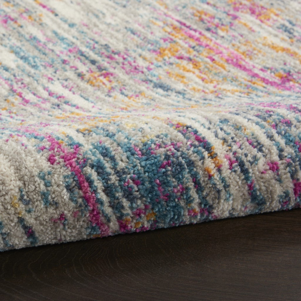 7' X 10' Pink And Ivory Abstract Power Loom Area Rug
