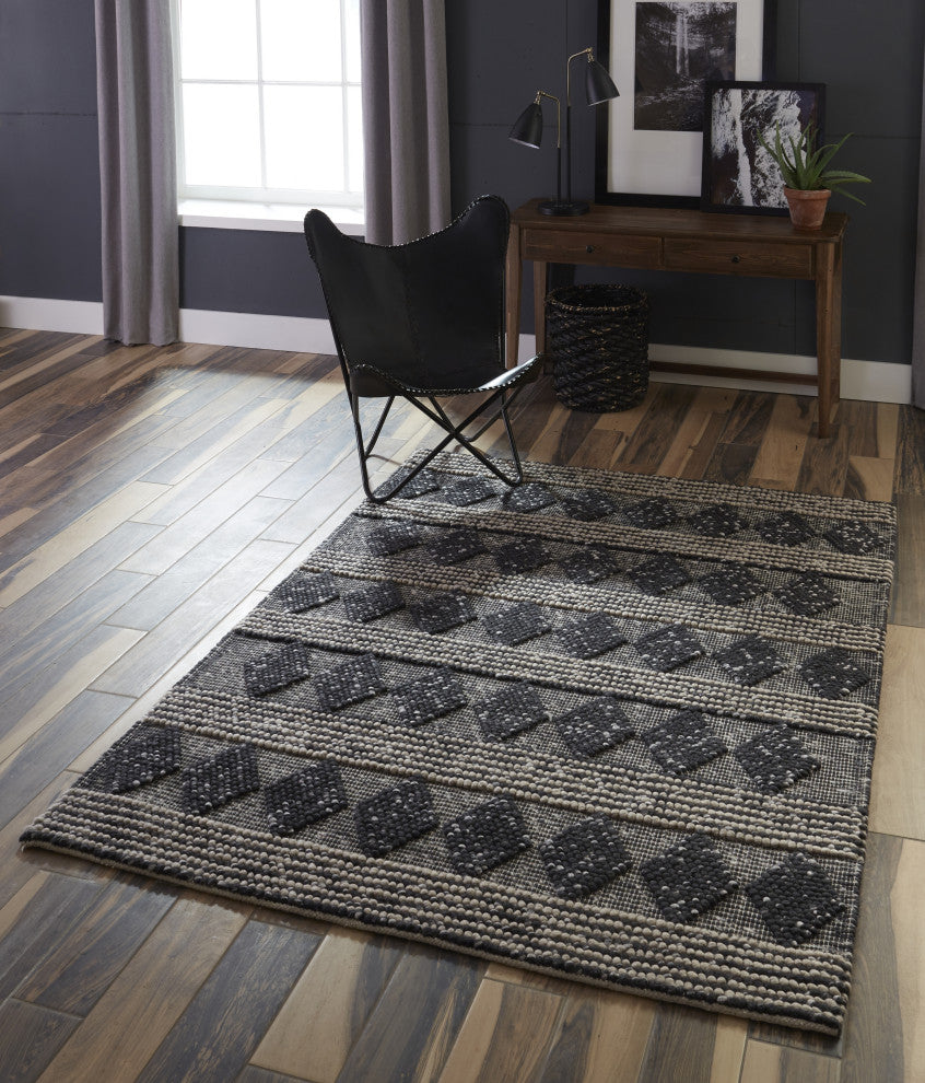 Momeni Andes Wool and Viscose Hand Woven Charcoal Area Rug, 7'9"x9'9"