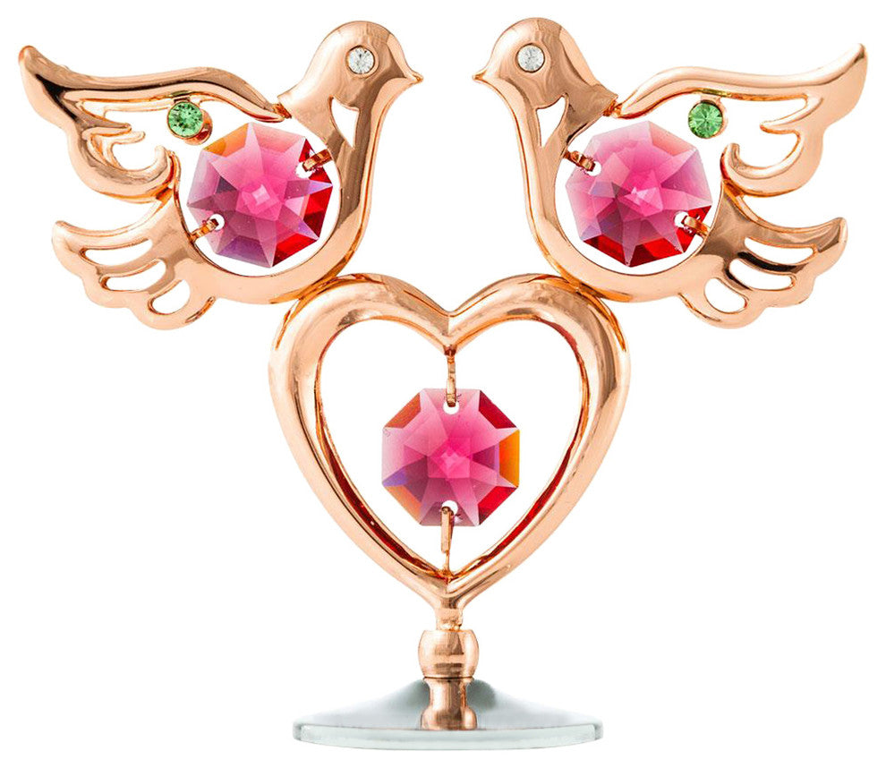Rose Gold Plated Love Doves and Heart Table Top Ornament