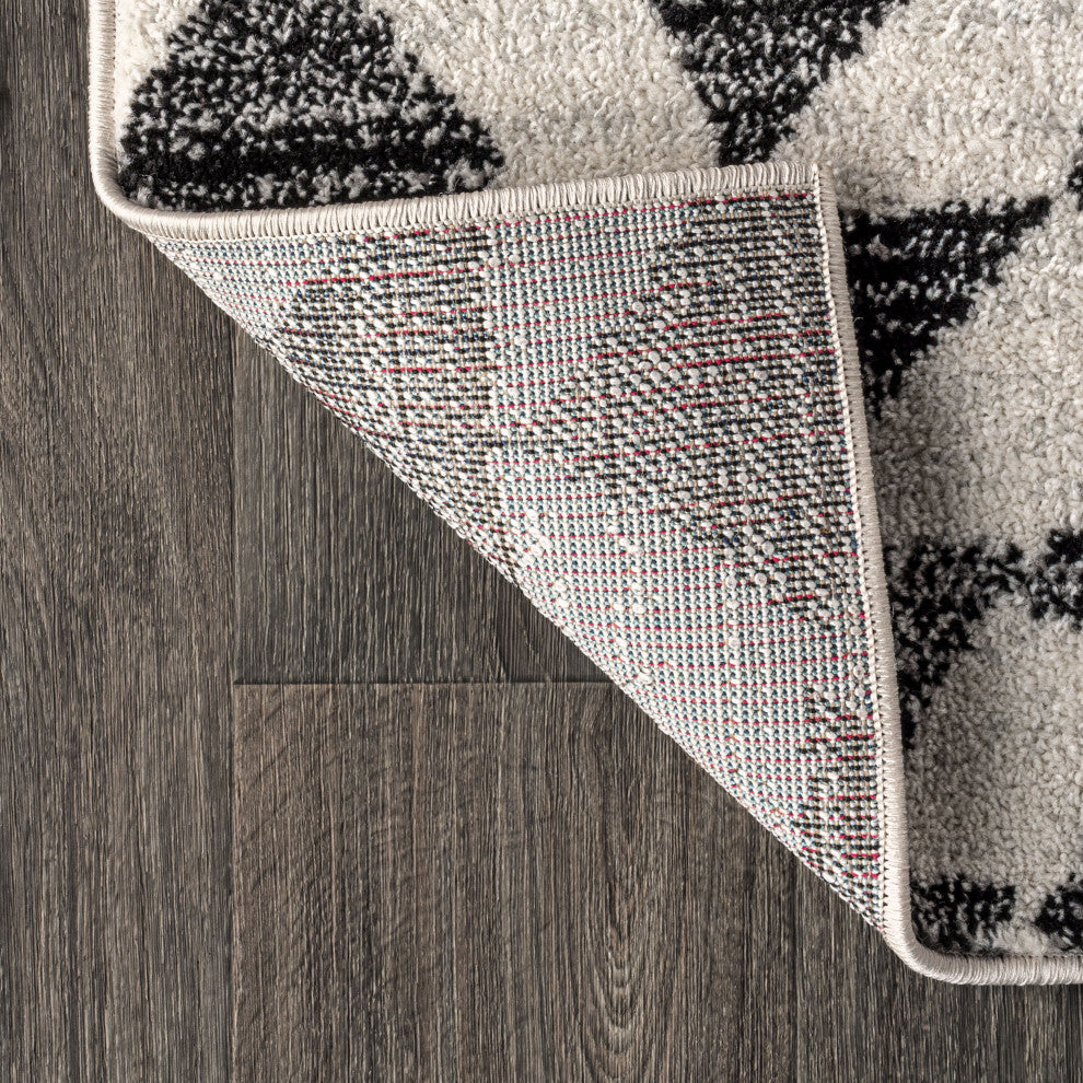 Aisha Moroccan Triangle Geometric Area Rug, Cream/Black, 2 Ft. X 20 Ft.