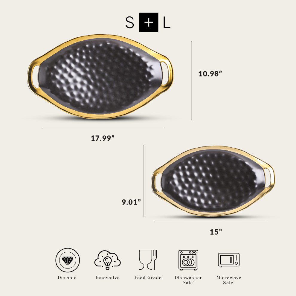 2-Piece Stone Lain Florian Porcelain Serving Plate Set, Black