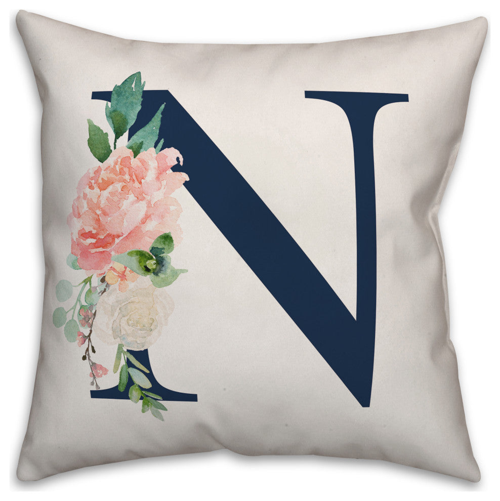 Floral Monogram N 18x18 Indoor/Outdoor Pillow