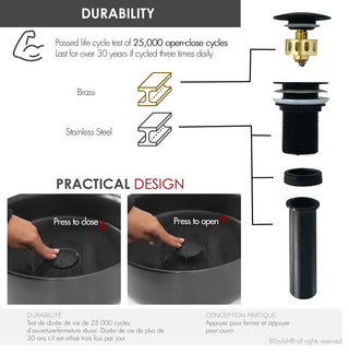 STYLISH Matte Black Pop-Up Bathroom Sink Drain without Overflow