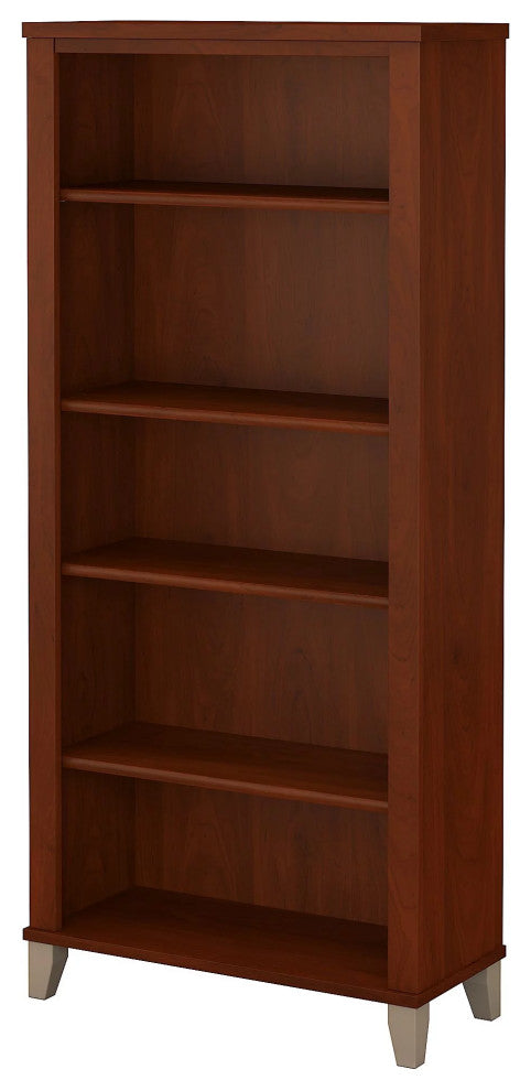 Transitional Bookcase, Tall Design With 5 Spacious Open Shelves, Hansen Cherry