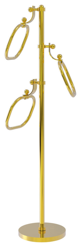Towel Stand with 9" Oval Towel Rings, Polished Brass
