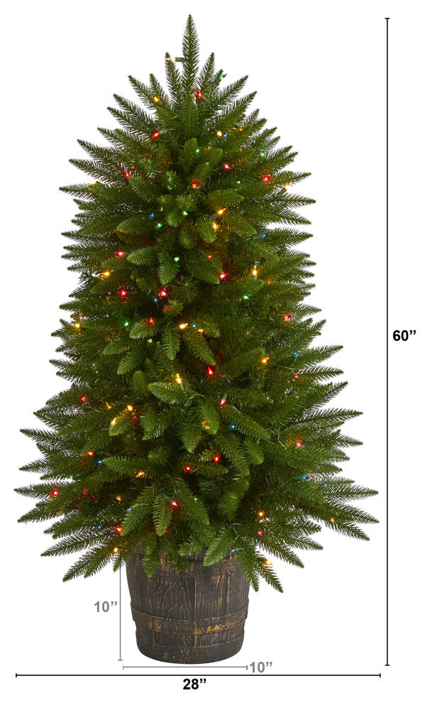 5' Sierra Fir Faux Xmas Tree W/Multicolor Lights & Bendable Branches, Container