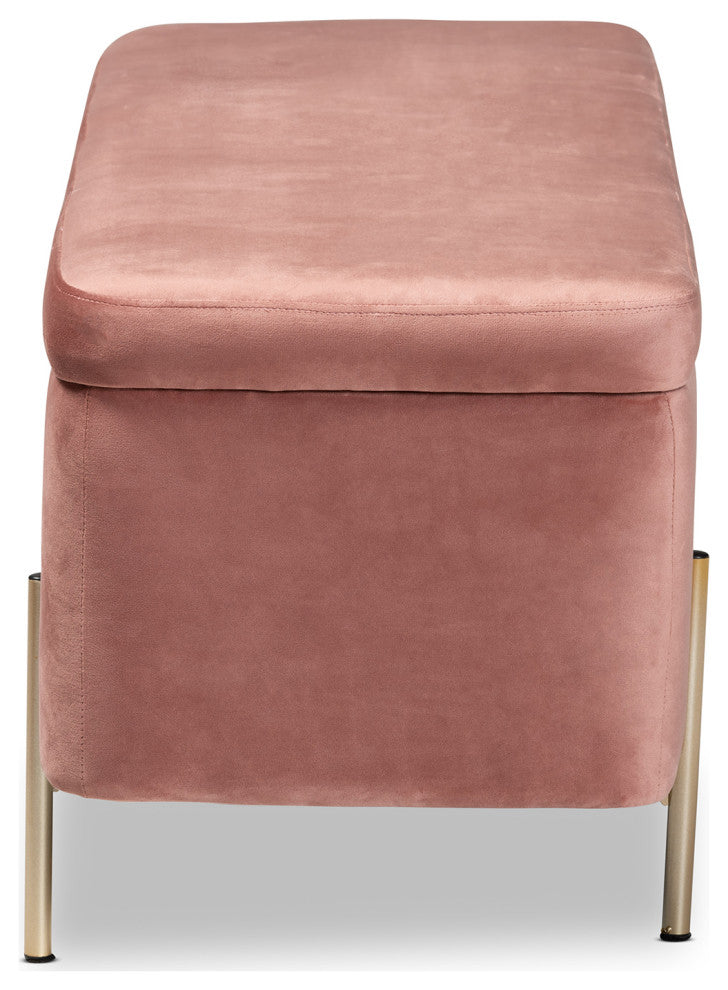 Aaran Glam Velvet Fabric Upholstered Storage Bench Pink