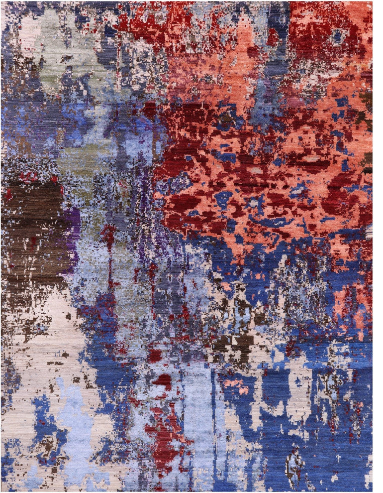9' 0" X 11' 10" Modern Hand Knotted Wool and Silk Rug Q7234