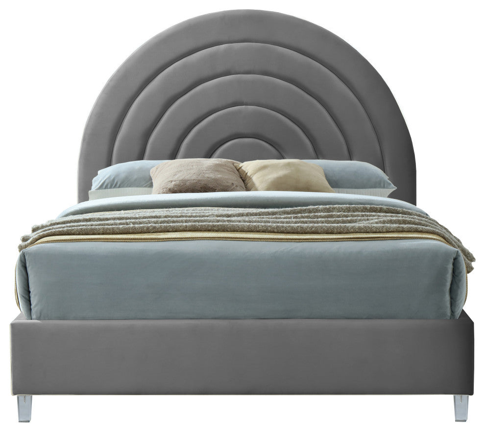 Rainbow Velvet Upholstered Bed, Gray, King