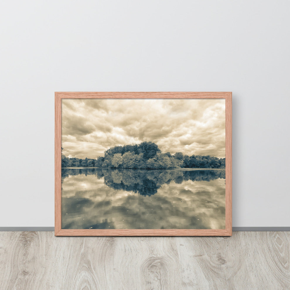 Autumn Reflections Rural Landscape Sepia Framed Photo Paper Wall Art Prints, Red Oak, 16" X 20"