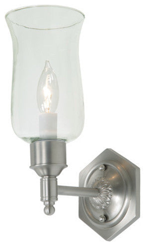 One Light Brass Sconce With Chimney Shade, Pewter