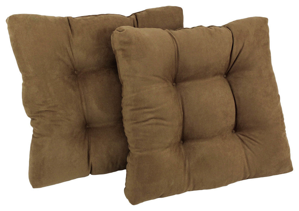 19" Squared Microsuede Tufted Dining Chair Cushion, Set of 2, Saddle Brown