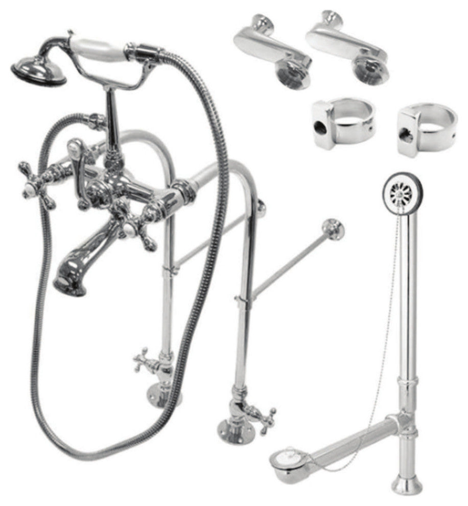 Kingston Brass Freestanding Clawfoot Tub Faucet Package With Supply Line, Polish
