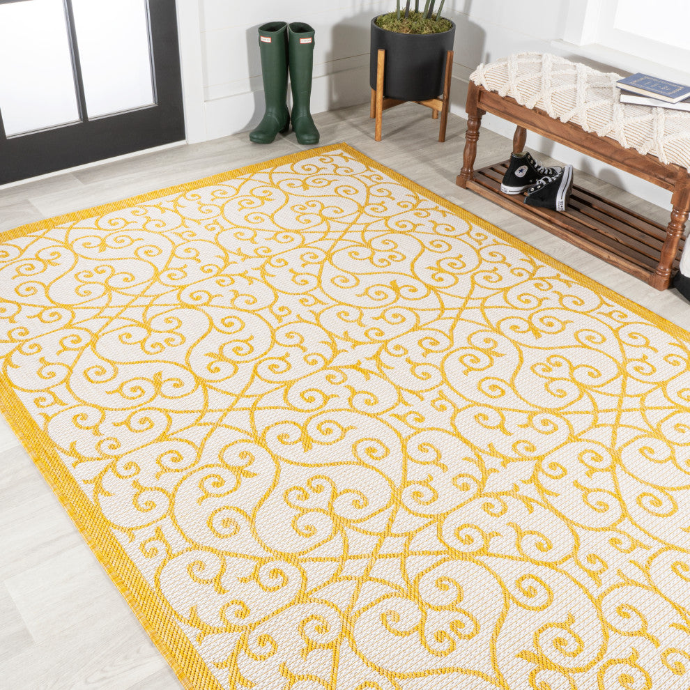 Madrid Vintage Filigree Textured Weave Indoor/Outdoor, Cream/Yellow, 8 X 10