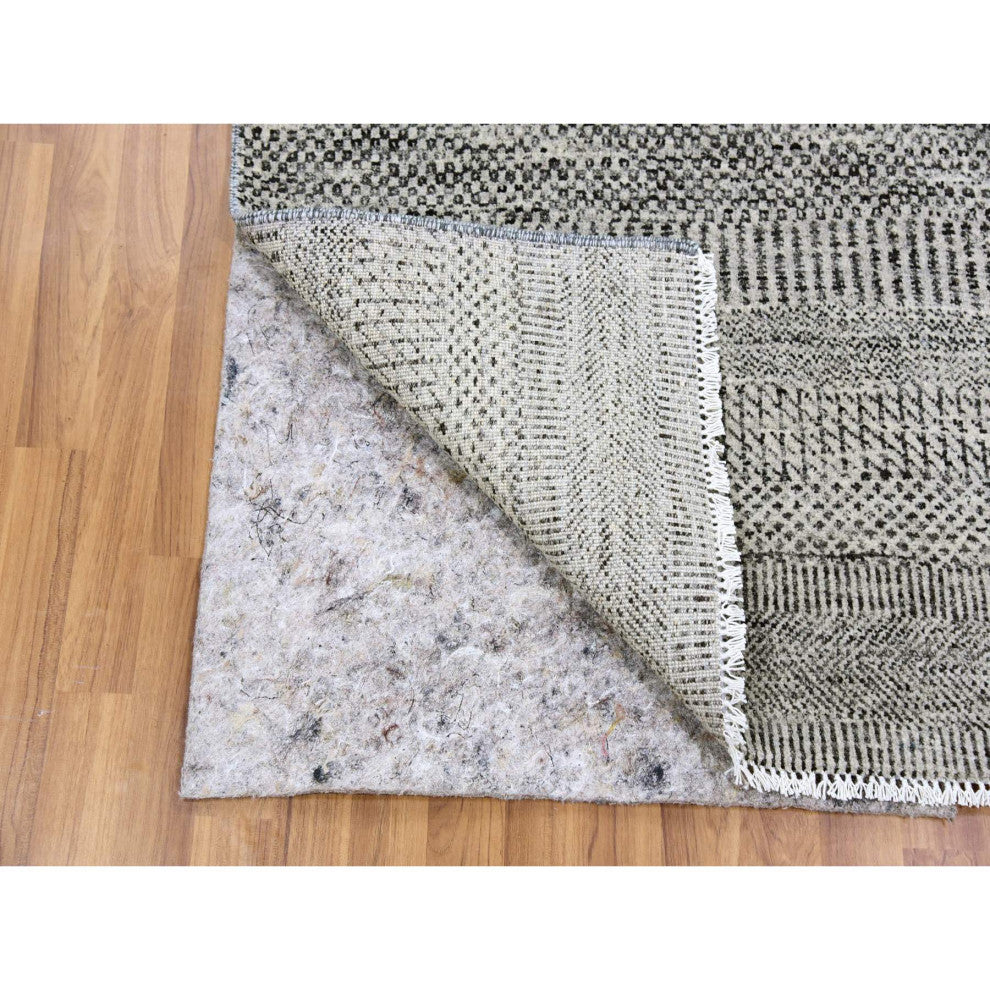 Storm Gray Undyed Natural Wool Grass Design Hand Knotted Oriental Rug 3'x4'9"