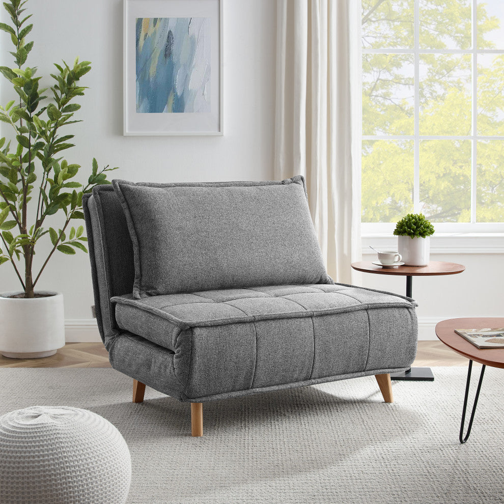 Modern Fabric Upholstered Convertible Sofa Bed Folding Sleeper Chair, Gray