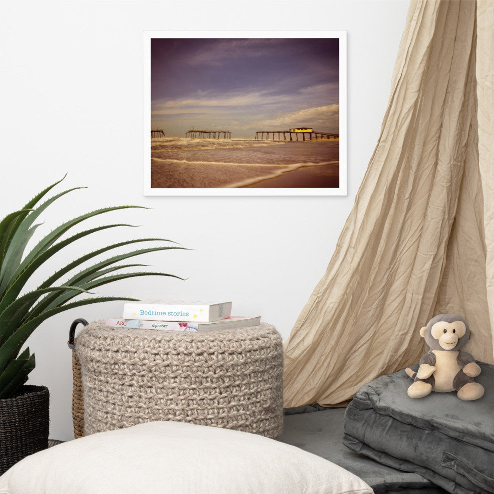 Aged View of Frisco Pier Coastal Framed Photo Paper Print, White, 16" X 20"