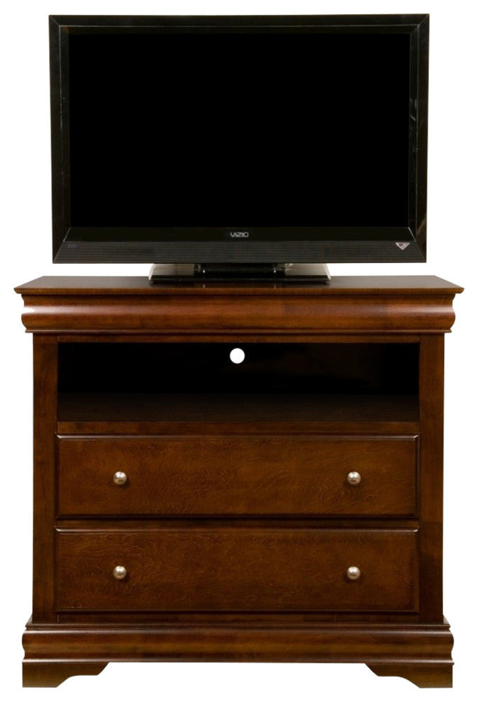 Rubberwood TV Media Chest With 2 Drawers And 1 Shelf Brown
