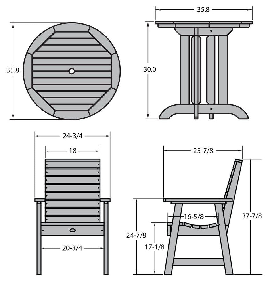 Glennville 3-Piece Round Dining Set, Weathered Acorn, Harbor Gray