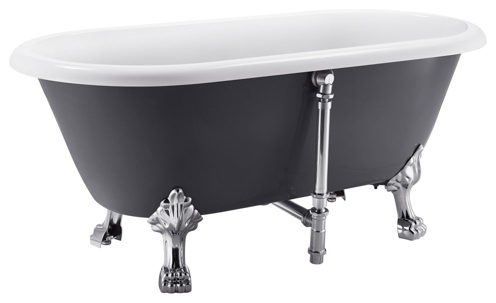 59" Acrylic Roll-Top Clawfoot Non-Whirlpool Bathtub, Gray