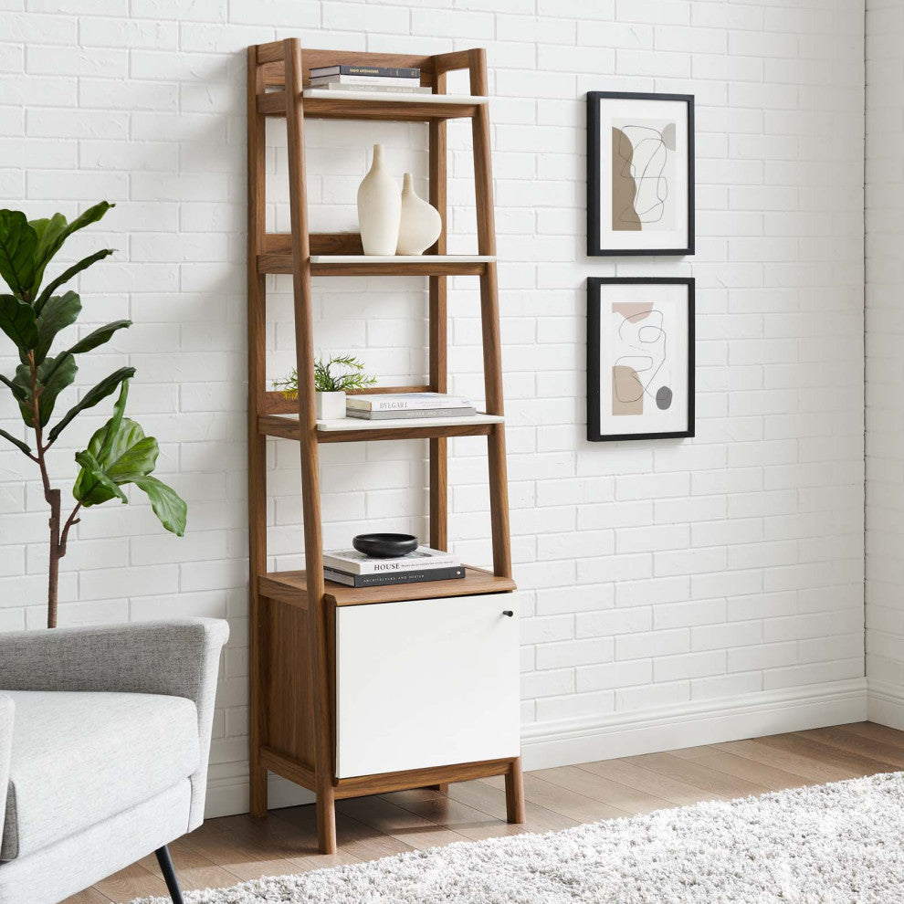 Bookcase Book Shelf Rack, Wood, Brown Walnut White, Modern, Lounge Hospitality