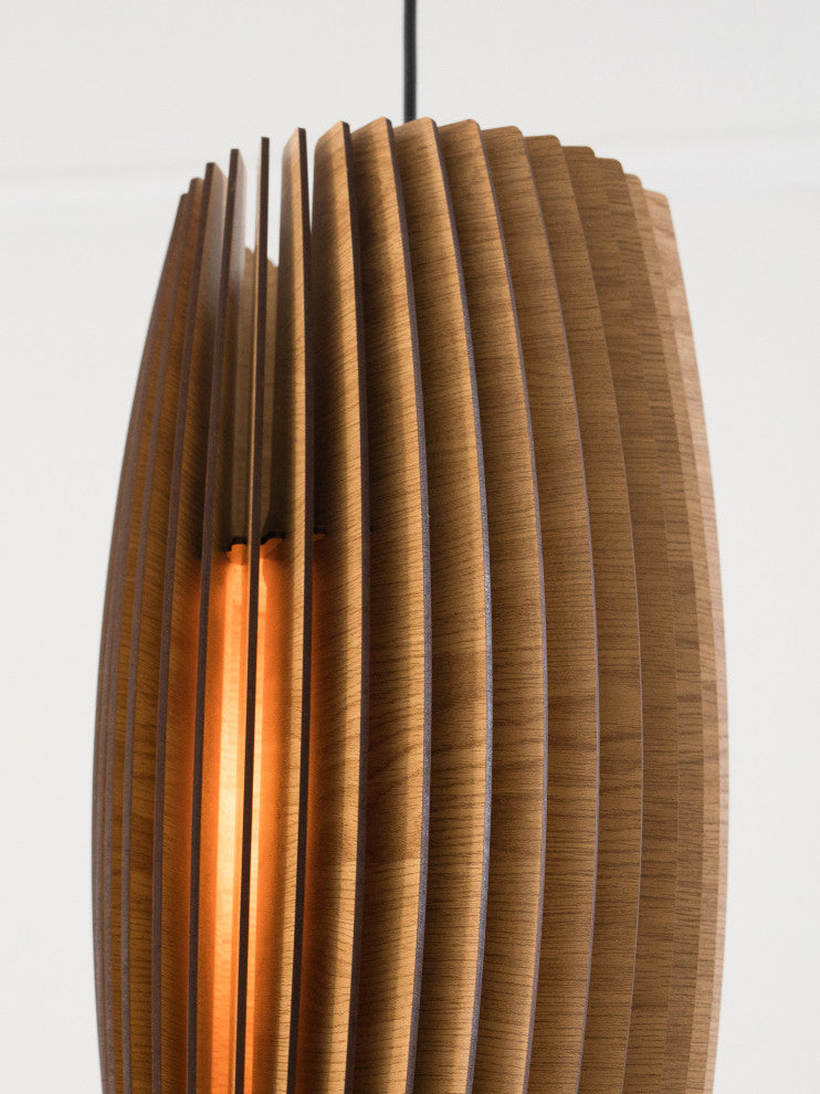 Chatan 1-light Pendant 9" diameter Modern smooth wood finish
