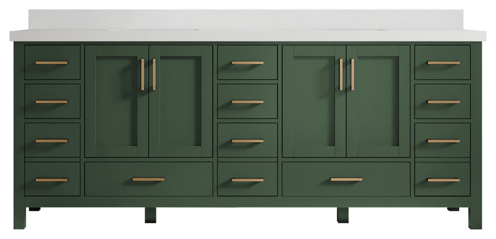 Preston Bath Vanity, Green, 84", White Quartz Top, Double, Freestanding