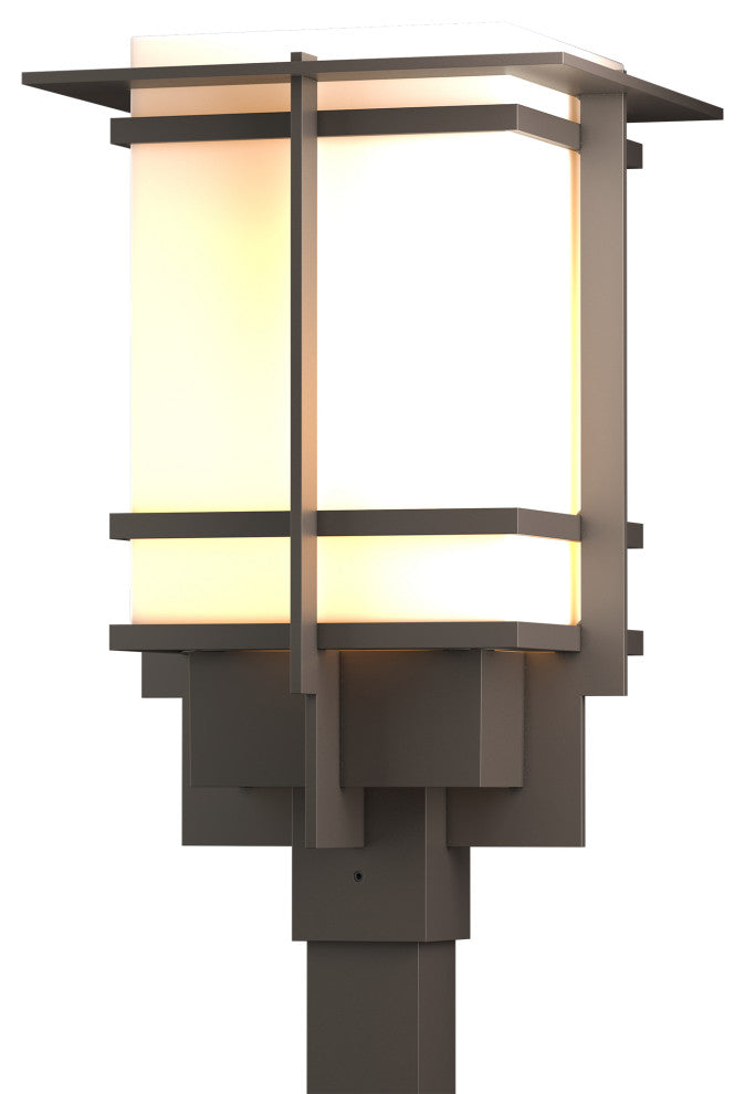 Tourou Large Outdoor Post Light, Coastal Dark Smoke Finish, Opal Glass