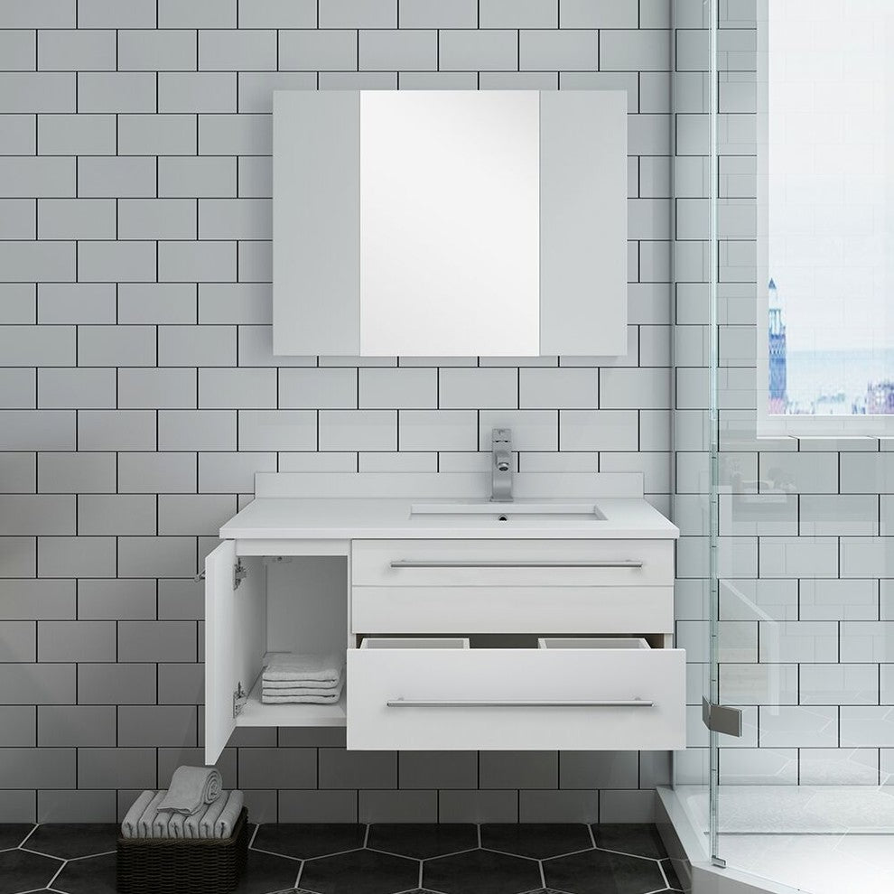Fresca Lucera 36" Wall Hung Bathroom Vanity With Medicine Cabinet, White