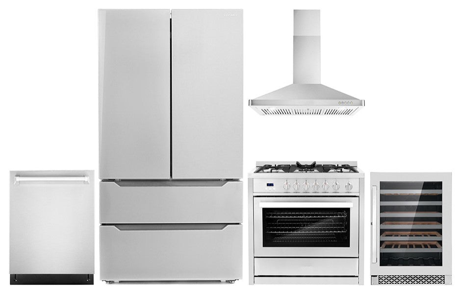 5-Piece Kitchen, 36" Gas Range and 36" Wall Mount Range Hood